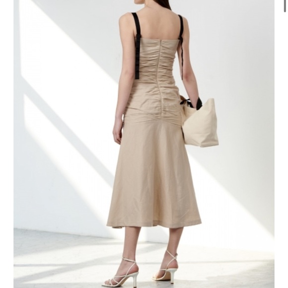 ATSU Summer Ruched MIDI Dress beige size 6 - Picture 2 of 10